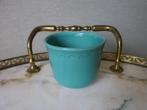 Oud bloempotje turquoise met reliëf randjes, Ophalen of Verzenden
