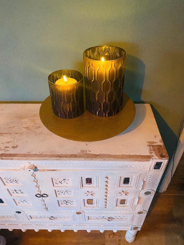 Set decoratieve windlichten in luxe honingraat-design, Huis en Inrichting, Woonaccessoires | Kandelaars en Kaarsen, Zo goed als nieuw
