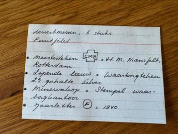 6 dessertmessen Puntfilet – H.M. Mansfeld –1940 – 835 zilver beschikbaar voor biedingen