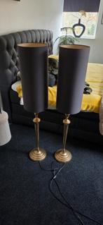 2 staande lampen met bronzen voet en met zwarte kap., Huis en Inrichting, Ophalen of Verzenden