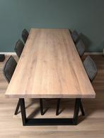 Massief eiken eettafel met stalen onderframe (260x100cm), 100 tot 150 cm, 200 cm of meer, Ophalen of Verzenden, Zo goed als nieuw