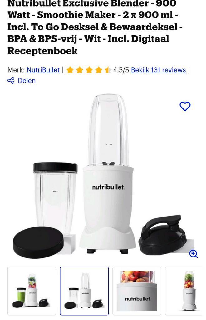 Witte Nutribullet Exclusive Blender -  Smoothie Maker -, Witgoed en Apparatuur, Blenders, Zo goed als nieuw, Blender, Ophalen