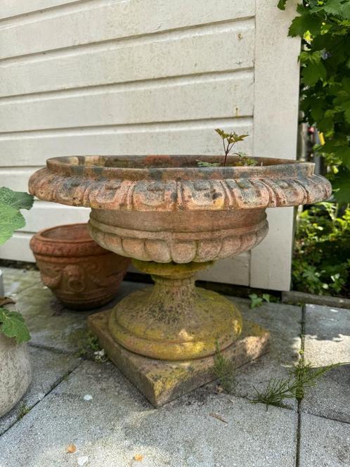 4 verschillende prachtige terracotta bloempotten, Tuin en Terras, Bloempotten, Gebruikt, Balkon, Tuin, Minder dan 25 cm, Rond
