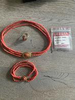 Set antieke bloedkoraal sieraden, Sieraden, Tassen en Uiterlijk, Antieke sieraden, Ophalen, Goud, Armband, Met edelsteen