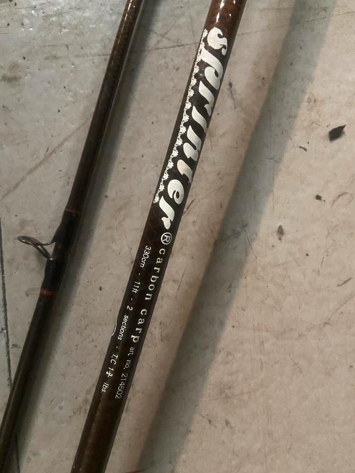 2 Karperhengels met Molen - Spinner Carbon Carp, Watersport en Boten, Hengelsport | Karpervissen, Gebruikt, Complete set, Ophalen