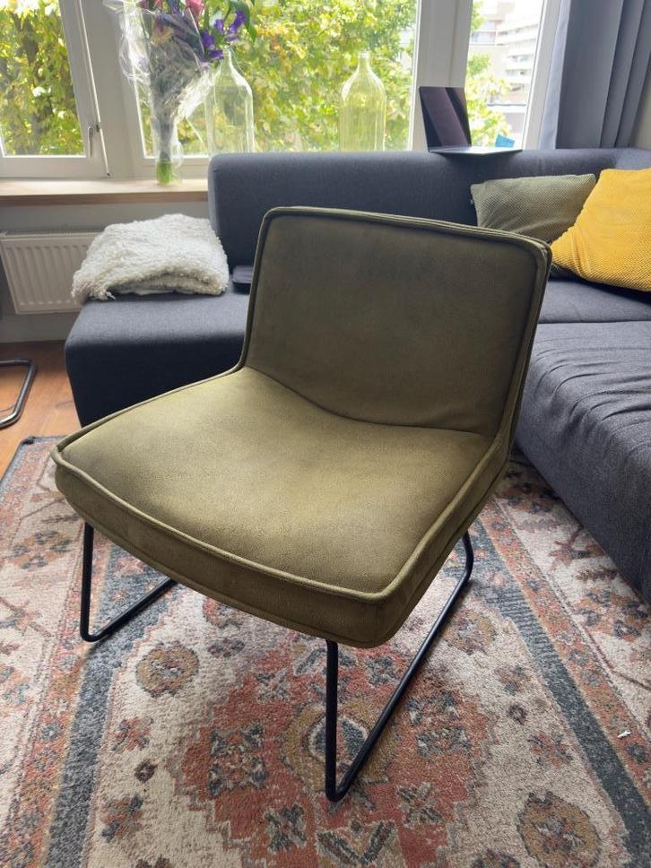 By-Boo Fauteuil Montana, Groen Velvet – Zo goed als nieuw, Huis en Inrichting, Fauteuils, Zo goed als nieuw, Metaal, Stof, 50 tot 75 cm