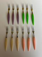 12 vintage cocktail vorkjes, Ophalen of Verzenden, Gebruikt, Rvs of Chroom, Bestekset