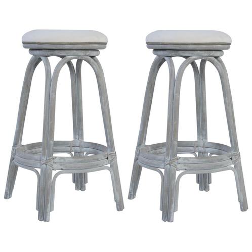 Barkrukken rattan grijs 2 stuks Op=Op!, Huis en Inrichting, Barkrukken, Nieuw, 60 tot 90 cm, Riet, 2 krukken, Met voetsteun, Ophalen of Verzenden