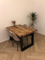 Tafel 140x90 + 4 roze kuipstoeltjes, Ophalen, Gebruikt, 100 tot 150 cm, 50 tot 100 cm