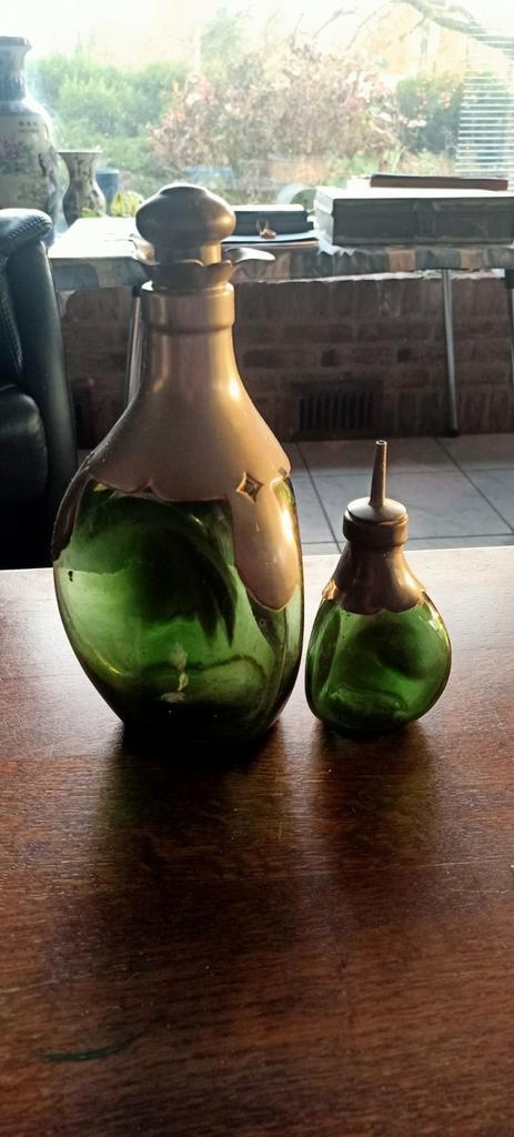Antieke Groene Glazen Flessen Set, Antiek en Kunst, Antiek | Glas en Kristal, Ophalen of Verzenden