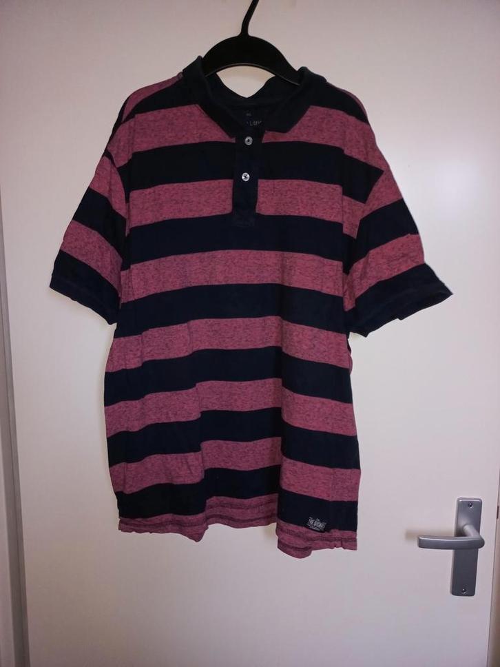 Donkerblauw/roze gestreepte polo - Angelo Litrico - Maat XXL, Kleding | Heren, Polo's, Zo goed als nieuw, Overige maten, Blauw