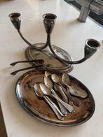 Verzilverde kandelaar, schaaltje en lepeltjes, Ophalen of Verzenden