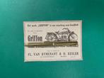 Griffon Motorcycle Advertentie 1922 FRA/NL (Origineel), Verzamelen, Tijdschriften, Kranten en Knipsels, Knipsel(s), Ophalen of Verzenden