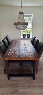 Robuuste Eettafel met Industrieel Onderstel, Ophalen, 200 cm of meer, 50 tot 100 cm, Zo goed als nieuw