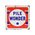 Frans Emaille Reclame Bord Pile Wonder Jaren 50 Mancave 43cm, Verzamelen, Reclamebord, Gebruikt, Ophalen of Verzenden