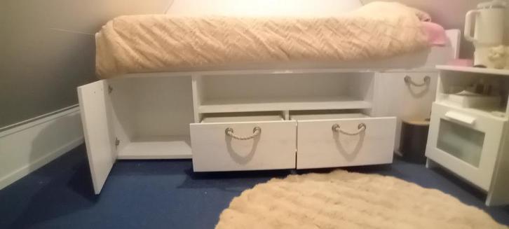 kajuitbed 90 x 200 cm compleet, Huis en Inrichting, Slaapkamer | Bedden, Zo goed als nieuw, Eenpersoons, 90 cm, Hout, Wit, Ophalen