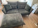 Tweezits bank + hocker fluweel groen (Loods 5), Huis en Inrichting, Banken | Sofa's en Chaises Longues, Ophalen, Gebruikt, 150 tot 200 cm