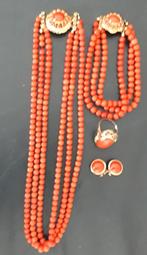 Bloedkoraal: ketting, Armband, Oorbellen,  Ring, Ophalen of Verzenden, Zo goed als nieuw, Rood, Overige materialen