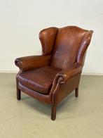 Grote oorfauteuil in cognac leder, Huis en Inrichting, Fauteuils, Ophalen, Engels / Klassiek / Oorfauteuil, Zo goed als nieuw