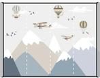 Behang kinderkamer - Bergen met luchtballonen 345x270, Ophalen of Verzenden, Minder dan 10 m², Grijs, Kinderbehang - vliegtuig - lucht