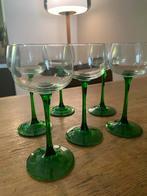 6 vintage wijnglazen groene voet van Luminarc uit Frankrijk, Ophalen of Verzenden, Zo goed als nieuw, Overige typen