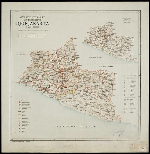 Grote landkaart plattegrond Djokjakarta uit ~1921, Boeken, Atlassen en Landkaarten, Zo goed als nieuw, Landkaart, Wereld, 1800 tot 2000