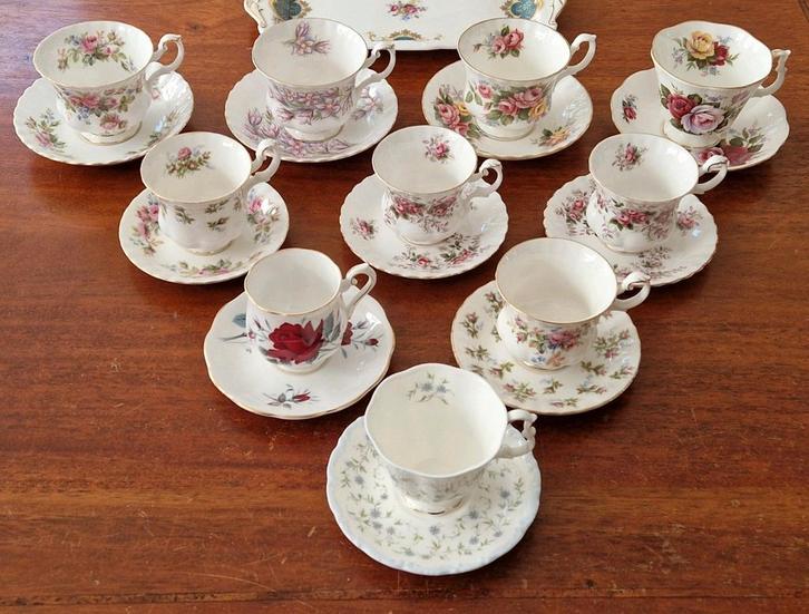 10 verschillende porseleinen kop & schotels, Royal Albert., Antiek en Kunst, Antiek | Porselein, Ophalen of Verzenden