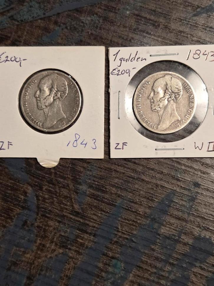 Zilveren Gulden 1843 Willem II,per stuk200- euro., Postzegels en Munten, Munten | Nederland, Losse munt, 1 gulden, Koning Willem II