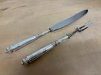 Grote antieke set: vleesvork en vleesmes met zilveren heften, Antiek en Kunst, Ophalen of Verzenden