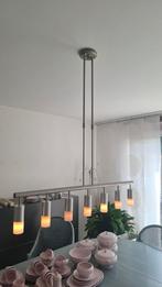 Moderne hanglamp geborsteld staal - 6 lichts, Ophalen, 50 tot 75 cm, Zo goed als nieuw, Glas