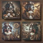 Berner Sennenhond Steampunk onderzetters met houder, Ophalen of Verzenden, Nieuw, Glas of Kopje