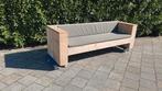 Steigerhouten lounge design bank met grijze kussen, Tuin en Terras, Tuinbanken, Ophalen, Zo goed als nieuw, Hout