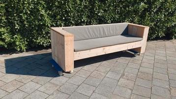 Steigerhouten lounge design bank met grijze kussen  beschikbaar voor biedingen