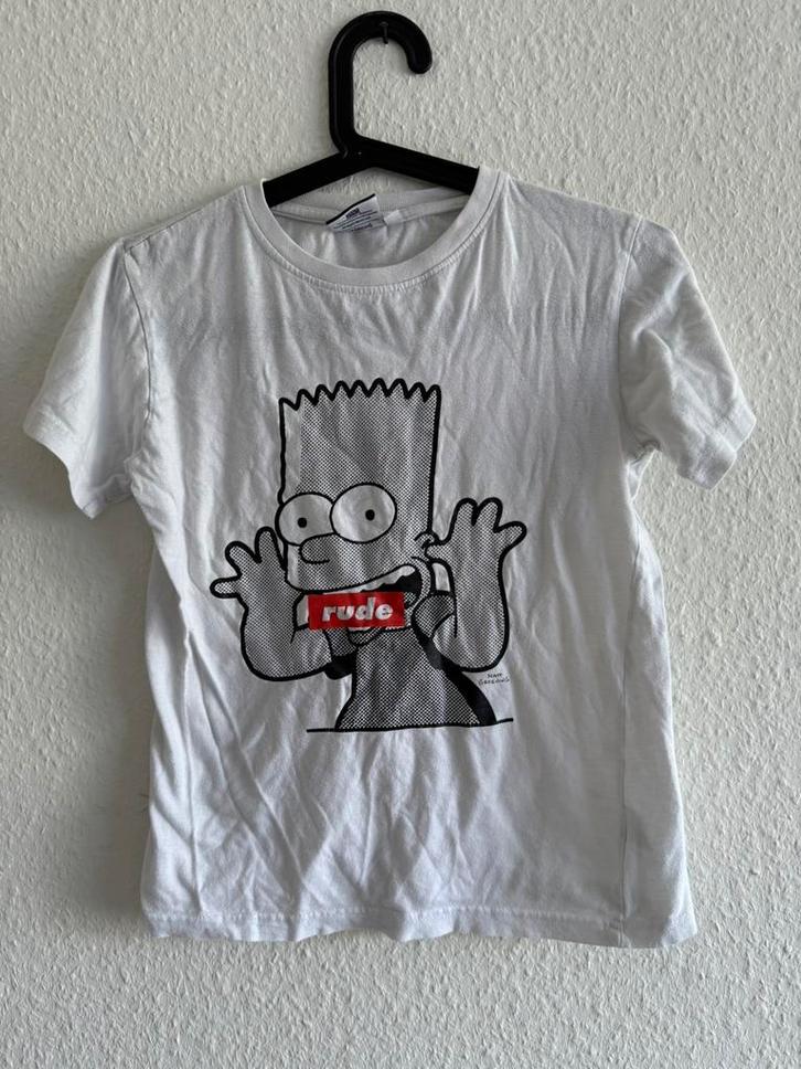 Wit T-shirt met Bart Simpson print, maat 146/152, Kinderen en Baby's, Kinderkleding | Maat 146, Zo goed als nieuw, Jongen, Shirt of Longsleeve