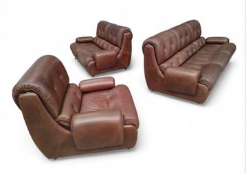 Vintage retro design 2 & 3 zits leren bankstel & fauteuil  beschikbaar voor biedingen