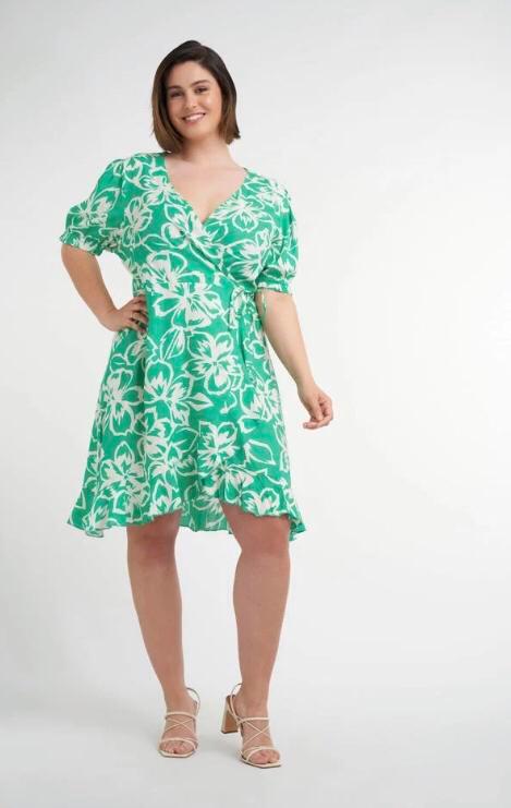 MS Mode jurk groen met witte bloemen mt 52/54, Kleding | Dames, Grote Maten, Zo goed als nieuw, Jurk, Groen, Verzenden