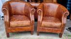 2 industriële Chesterfield fauteuils cigar brown + BEZORGING, Huis en Inrichting, Fauteuils, Gebruikt, Leer, Ophalen of Verzenden