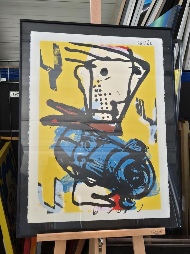 Herman Brood - Lucky Geel 137/150 zeefdruk, Antiek en Kunst, Kunst | Schilderijen | Abstract, Ophalen of Verzenden