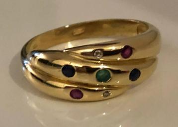 Prachtige 14 krt gouden ring gekleur edelsteen & briljant mt beschikbaar voor biedingen