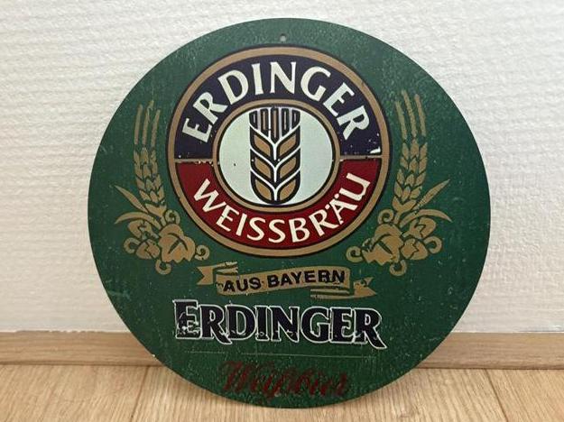 Zeldzaam vintage Erdinger weissbier bord (20x20), Verzamelen, Biermerken, Zo goed als nieuw, Reclamebord, Plaat of Schild, Overige merken