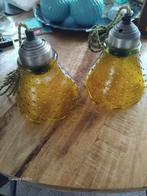 2 zeer leuke hanglampen geel glas met bobbeltjes, Antiek en Kunst, Ophalen of Verzenden