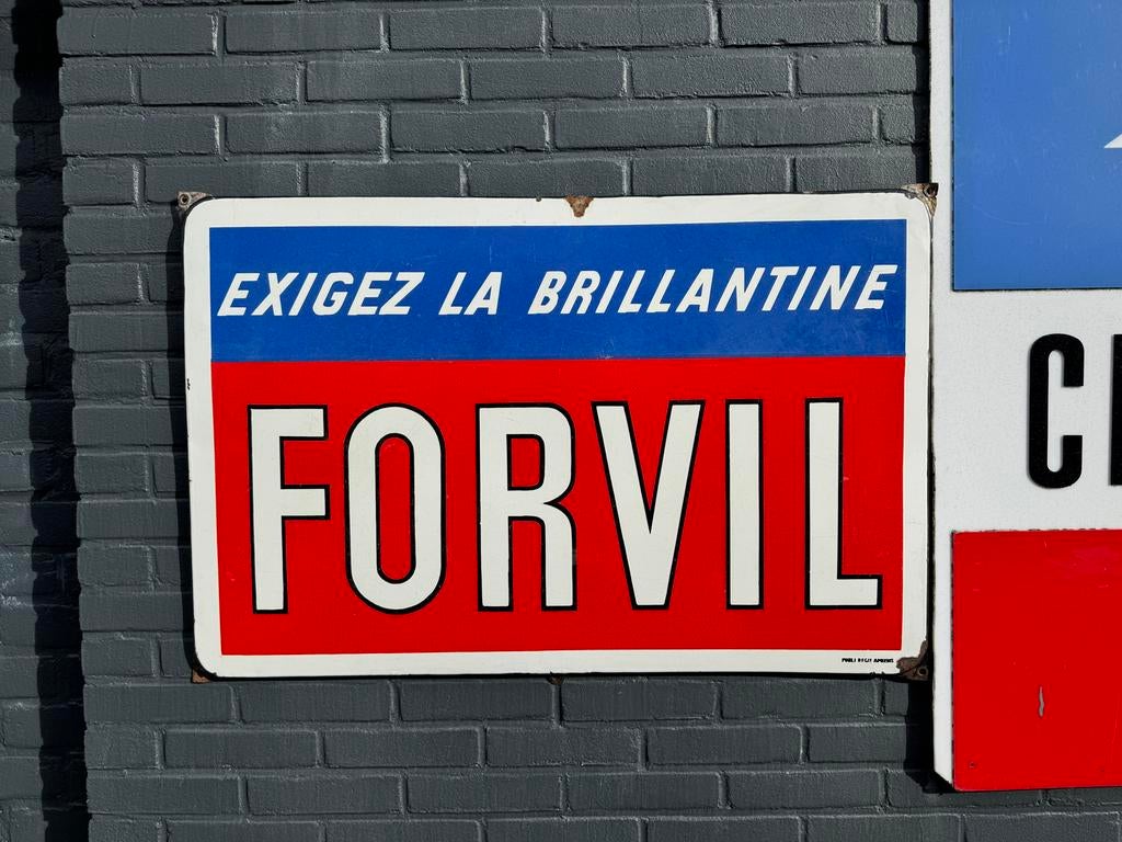 Groot Vintage Forvil Reclamebord emaille, Ophalen, Reclamebord, Gebruikt, .