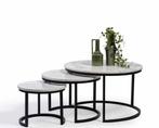 Salontafel Set Astrix - Marmer & metaal, Huis en Inrichting, Tafels | Salontafels, 50 tot 100 cm, Rond, Ophalen of Verzenden, Zo goed als nieuw