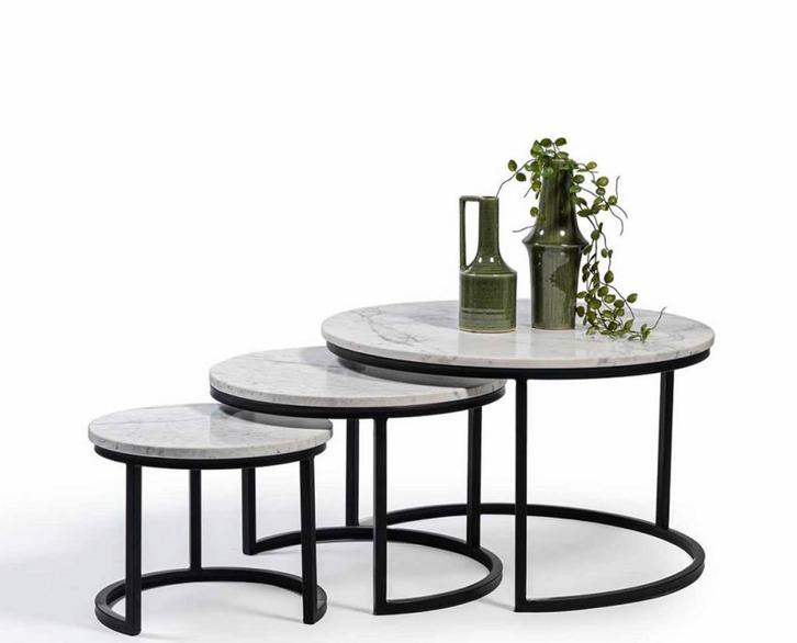 Salontafel Set Astrix - Marmer & metaal, Huis en Inrichting, Tafels | Salontafels, Zo goed als nieuw, Minder dan 50 cm, 50 tot 100 cm