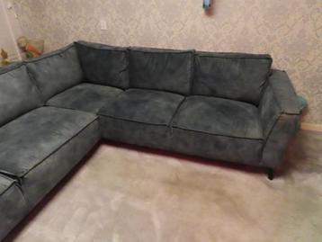 Prachtige Grote Hoekbankstel Velours Stof Velvet Green. beschikbaar voor biedingen