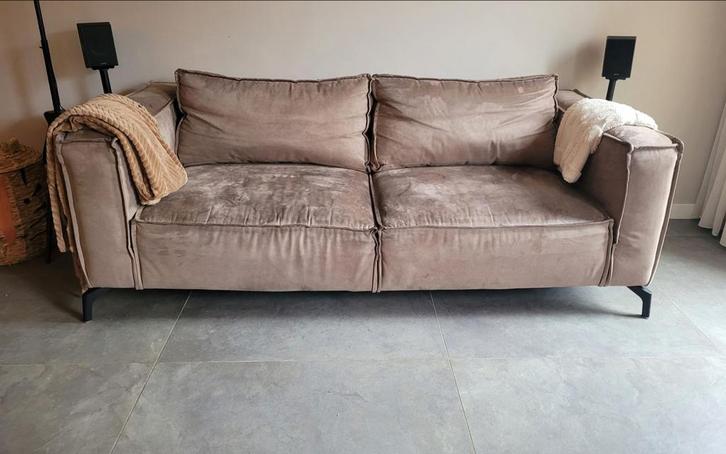 Bank Xanna 3zits Zitmaxx beige/taupe incl pouffe, Huis en Inrichting, Banken | Bankstellen, Gebruikt, Rechte bank, Driepersoons