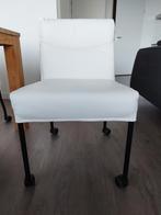 6 Eetkamerstoelen op wieltjes wit leer, Ophalen, Gebruikt, Wit, Leer