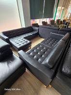Zwart leren landskrona loungebank en 3 zitter, Ophalen of Verzenden, Zo goed als nieuw, Leer