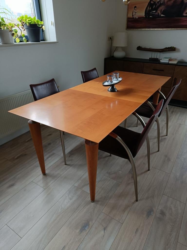 Vision Eetkamertafel met tussenblad inclusief stoelen, Huis en Inrichting, Tafels | Eettafels, Ophalen of Verzenden, Rechthoekig
