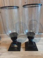 2 Grote Windlichten - Staal & Glas, Ophalen, 25 tot 50 cm, Zwart, Zo goed als nieuw